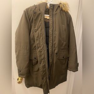 Michael Kors Olive Green Coat / Parka, size small, long & made with down lining
